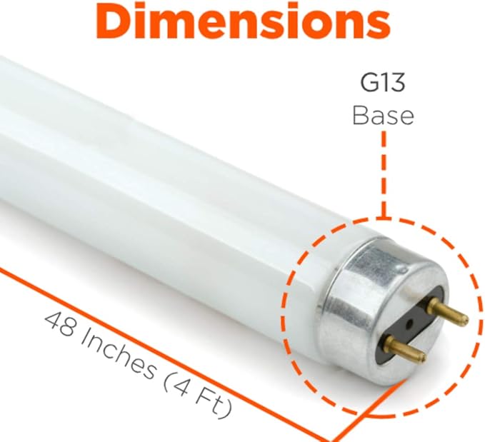 GoodBulb 48-Inch T8 Fluorescent Light Bulbs 32-Watt, 5000K Daylight White Color, 2900-Lumens, G13 Medium Bi-Pin Base (Pack of 25 Bulbs)