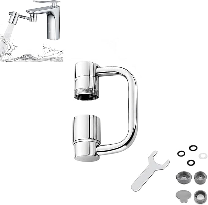 Rotatable Faucet Aerator Extension, Universal U-Shaped Faucet Extender with 1440° Swivel, 2-in-1 Anti-Splash Aerator for Kitchen Sink & Bathroom Faucet