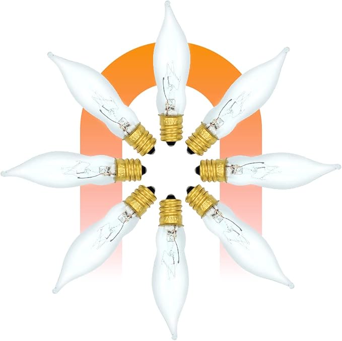 lumenivo 7.5 Watt Light Bulbs 120V/130V Bent Tip Candelabra, Flame Tip Chandelier Bulbs, Flame Shaped Light Bulbs Standard Base – Replacement Christmas Candle Tip Incandescent E12 Bulbs – 8 Pack