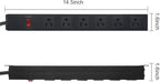Metal Wall Mount Power Strip, Mountable Power Outlet with 6 AC Outlets, Aluminum Alloy Mount Power Socket with Switch, 6 FT SJT 3/C 14AWG Power Cord, 15A 125V 1875W (6AC) Black