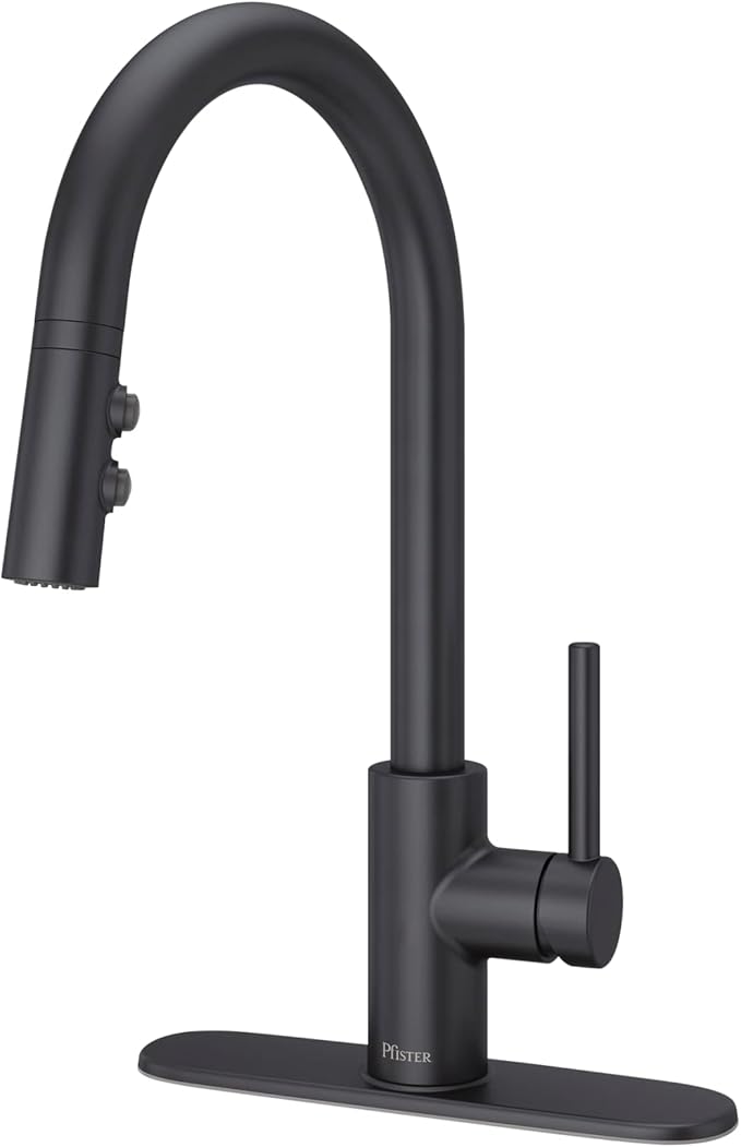 Pfister Stellen Kitchen Faucet with Pull Down Sprayer, Single Handle, High Arc, Matte Black Finish, LG529SAB