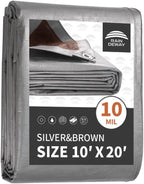 RAINDEWAY Tarps Heavy Duty Waterproof 10x20 Feet,10Mil Thick Multipurpose Poly Tarp Cover with Metal Grommets and Reinforced Edges,Silver/Brown Tarp