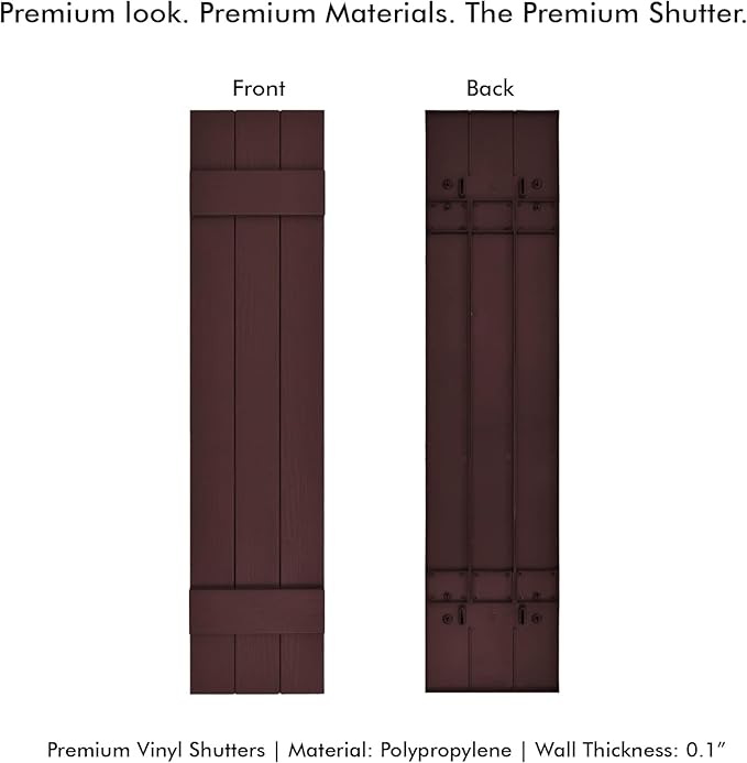 Board & Batten Vinyl Shutters (1 Pair) | 11"x31" (3-Board) - Dark Cherry Mocha | Exterior Window Shutters | Includes Mounting Hardware | Simple Installation | Made in USA