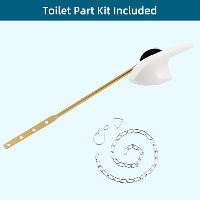 Universal Metal Front Mount Toilet Handle Replacement Kit Compatible with Kohler Toilet Tank Parts, Toilet Flush Lever Handle with Flapper Chains, White