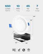 Sunco 24 Pack 6 Inch LED Recessed Light, Ceiling Canless Recessed Lights, Baffle Trim Ultra Thin, 850 LM, 10W, 3000K Warm White, Dimmable, Wafer Thin with Junction Box