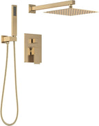 Lava Odoro Modern 3-Setting Square Shower and Tub Faucet Set with Shower Head and Handheld Sprayer Gold, Rainfall Shower System with Tub Spout, Shower Valve Trim Kit, Champagne Gold, SF103-SG-T