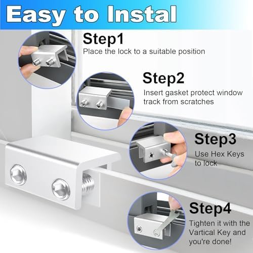Window Locks, 16 Sets Sliding Window Locks with Key, Easy to Install Vertical & Horizontal Window Security Locks, Adjustable Aluminum Window Stopper Lock (Silver)