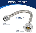 8 Inch Flexible Toilet Connector Extension, 7/8 female x 7/8 male Hose Adapter, Stainless Steel Braided Hose to Toilet Tank Compatible,1 pcs