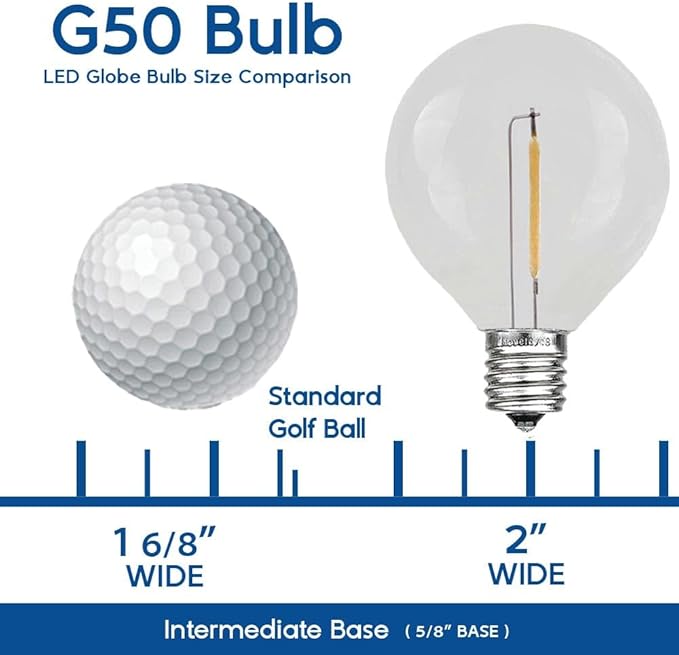 Novelty Lights Incandescent G50 Globe Replacement Bulbs - Outdoor Individual Bulbs for Events, Holiday Parties, Patios, and More - E17/C9 Intermediate Base, 7 Watt Lights (Yellow, 25 Pack)