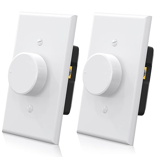 ELEGRP Digital Rotating Dimmer Switch for Dimmable LED, CFL and Incandescent Light Lamp Bulbs, Single Pole or 3-Way Rotary Dimmer Switch, Wall Plate Included, UL Listed (2 Pack, Matte White)