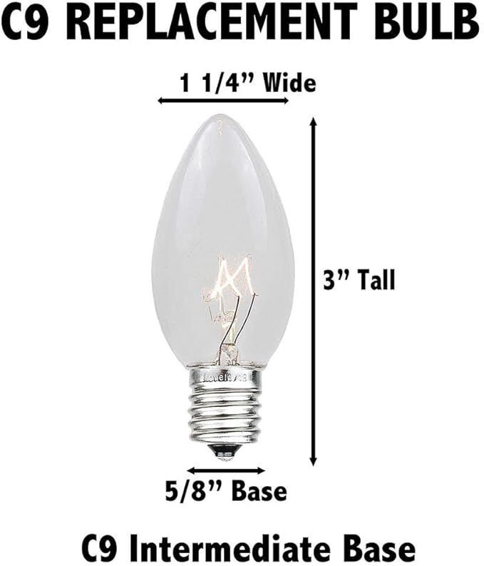 Novelty Lights Incandescent Christmas Replacement Bulbs - Indoor/Outdoor Individual Bulbs for Christmas Tree, Display, & More - C9/E17 Intermediate Base, 7 Watt Lights (Blue, 25 Pack)