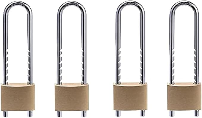 Solid Brass Outdoor Padlocks, 2 inch Wide Body, 4 Pack Keyed Alike Locks with Removable Adjustable-Length Shackle