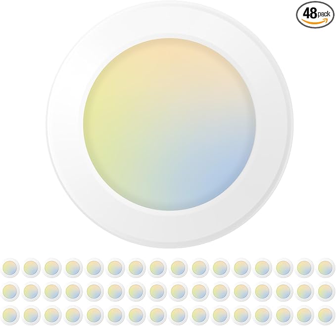 Amico 48 Pack 5/6 Inch LED Disk Lights, Dimmable Flush Mount Ceiling Disc Lights, 2700K/3000K/4000K/5000K/6000K Selectable, 12W Eqv 110W, 1050LM, Low Profile Surface Mount Ceiling Light, ETL&FCC