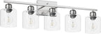 Modern Brushed Nickel 5 Light Bathroom Vanity Light, 31 inch Bathroom Light Fixtures with Clear Glass for Mirror Kitchen Living Room Hallway Cabinet Porch