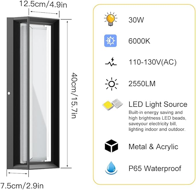 Sytmhoe LED Square Outdoor Wall Lights 2 Packs, 16inch 6000K 10%-100% Dimmable Exterior Wall Light Aluminum Body Waterproof IP65 led Porch Light for House Patio Garage Garden