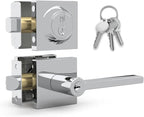 Mega Handles Prime Entrance Combo, Entry Lever Door Handle and Single Cylinder Deadbolt Lock and Key Combo, Heavy Duty Square Locking Door Levers Set for Left or Right-Handed Doors - Polished Chrome