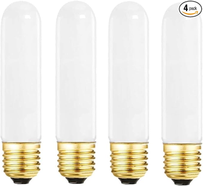 SCOMX 25 Watt T10 Frost Tubular Incandescent Light Bulb, Showcase Lamp, 2700K Soft White, E26 Medium Base, 280 Lumens, 120V (4)