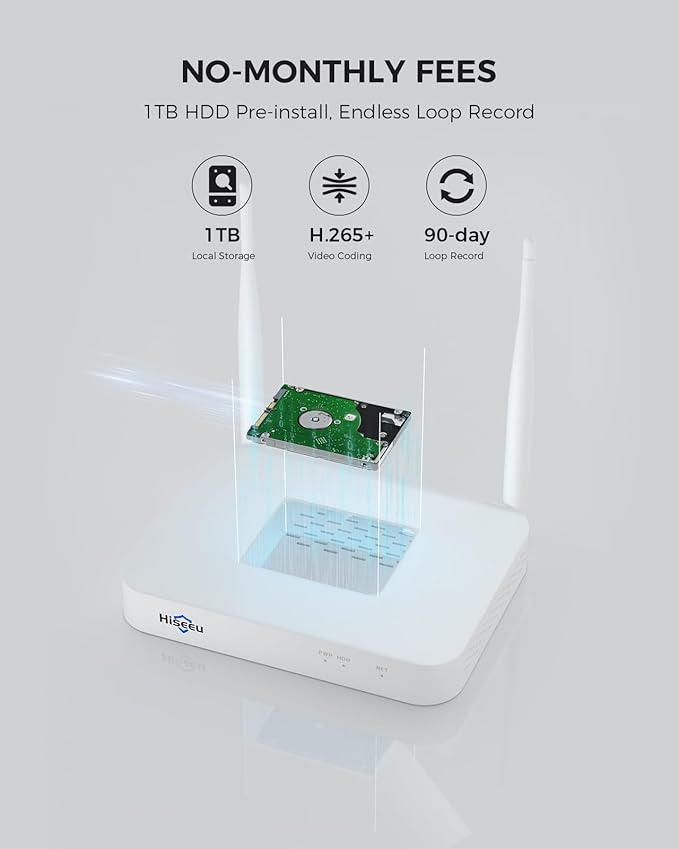 Hiseeu Solar Camera Wireless Outdoor, Home Security Camera System, 2.4G & 5G WiFi, Solar-Powered 4MP 6 Cam-Kit, Color Night Vision, 360° View, Pan & Tilt, 1TB HDD, No Subscription