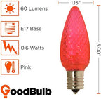 GoodBulb 0.6-Watt C9 Pink Diamond Faceted Holiday Light Bulbs Intermediate E17 Base 60 Lumens Christmas Lights Bulbs Ideal for Holiday Decorations Pack of 25 Bulbs