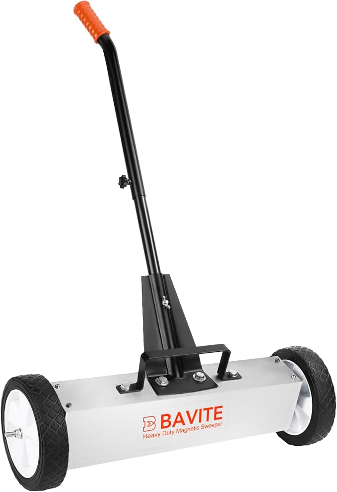 E BAVITE Nail Magnetic Sweeper,17 Inches Heavy Duty Telescopic Magnet Broom Large Rolling Nail Finder Magnet Tools with Wheels Cleanup and Long Adjustable Handle for Construction Yard