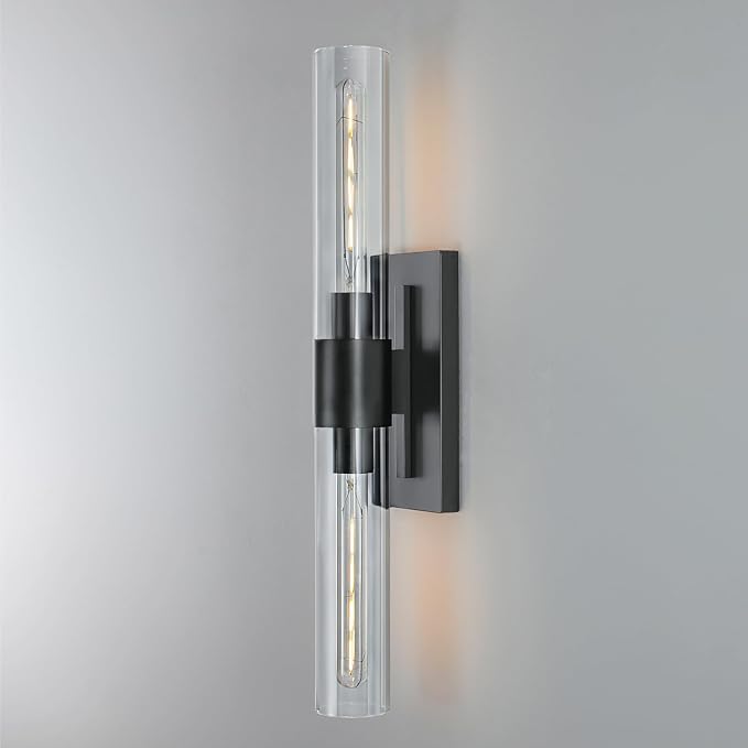 2-Light Matte Black Bathroom Light Fixtures with Glass Shades,Modern Wall Sconce for Bedroom Bath Mirror Lights.