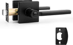 Probrico Privacy Black Door Handle Interior Lockset Heavy Duty Square Door Lever for Bedroom or Bathroom Reversible Keyless Slim Handleset Door Knob 1 Pack