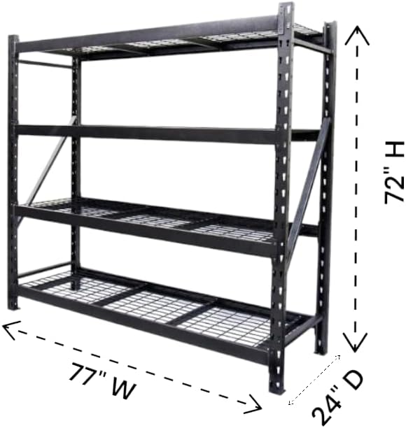 Generic Heavy Duty Member Mark 4-Shelf Industrial Storage Rack in Black, 77"" W x 24"" D x 72"" H (1 PACK)