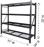 Generic Heavy Duty Member Mark 4-Shelf Industrial Storage Rack in Black, 77"" W x 24"" D x 72"" H (3 PACK)