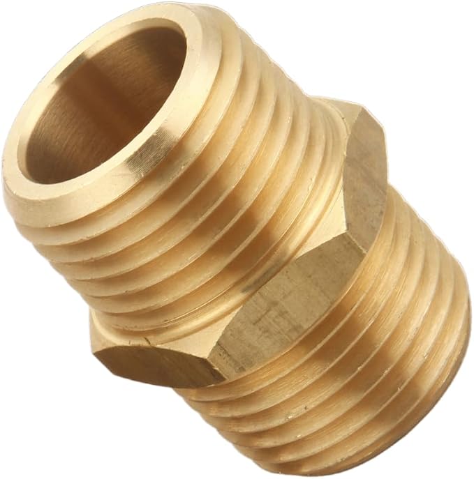 1/2 inch x 1/2 inch NPT Brass Hex Nipple Male Pipe Adapter, Thread 0.75" OD to 0.75" OD (2 Piece)