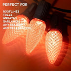 HLO Lighting Set of 25 Orange C9 Faceted LED Christmas Light Bulbs for Indoor & Outdoor Use | Durable Replacement Bulbs