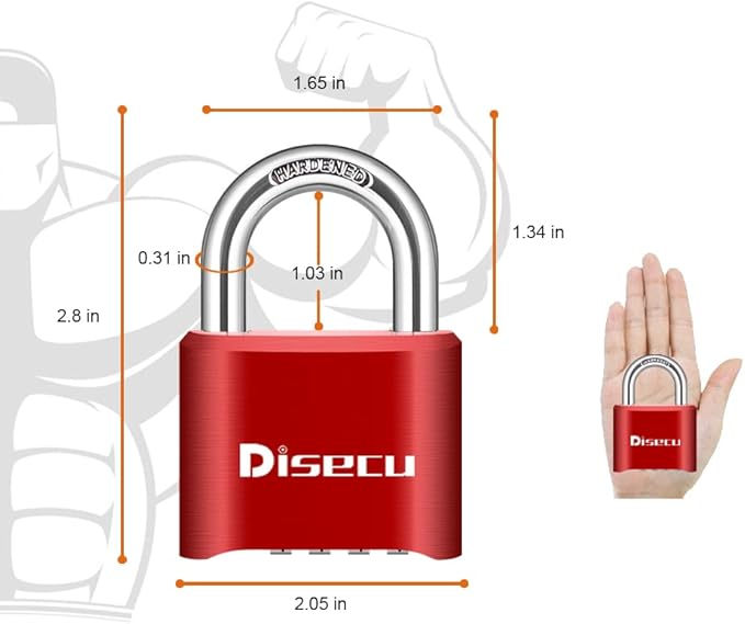 2 Pack disecu 4 Digit Combination Lock, Heavy Duty Outdoor Waterproof Padlock for School Gym Locker, Fence, Gate, Storage Unit, Toolbox (Red)
