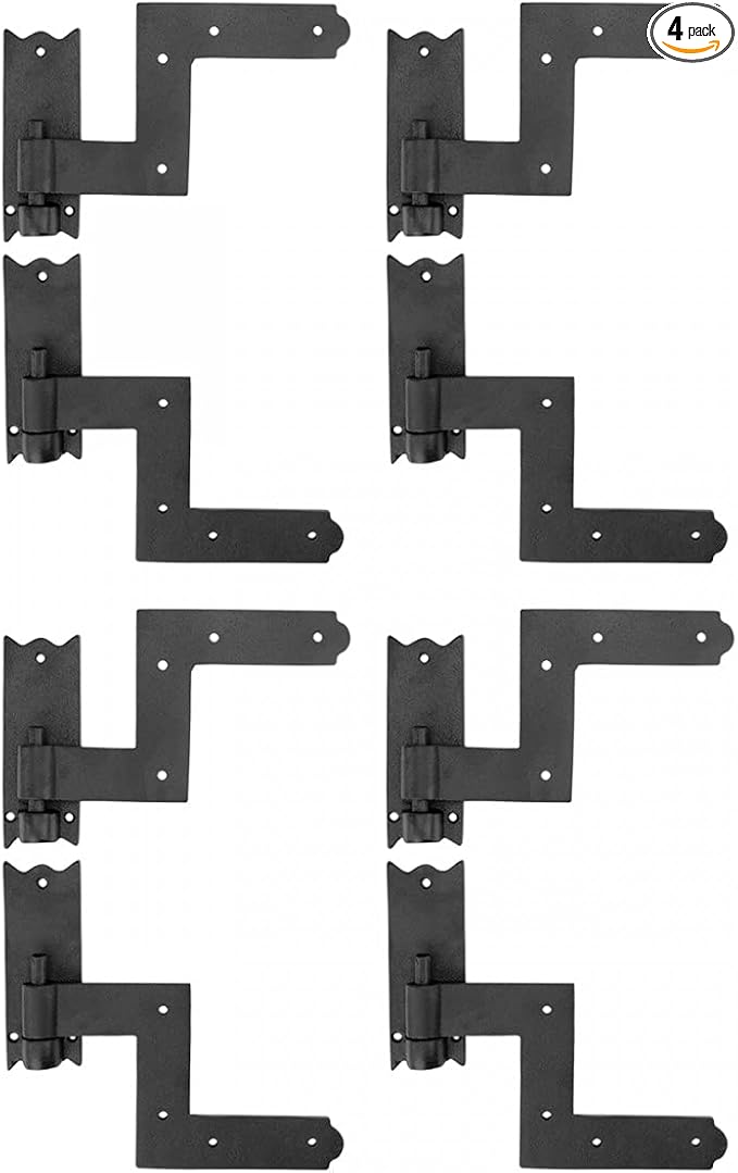 Renovators Supply Manufacturing - Heavy-Duty Black Wrought Iron Shutter Lift Off Pintle Hinges Colonial Pin Reversible for Doors, Window and Shutters with Hardware 6 1/2 Inches, Pack of 4 Pairs