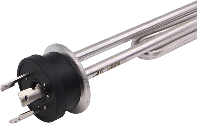 DERNORD 120V 1650W Tri-clamp Foldback Heating Element Stainless Steel Immersion Water Heater with 3-Wire Electrical Locking Plug (1.5 Inch Tri clamp)