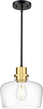 Emak 10 Inch Large Glass Pendant Lights Kitchen Island, Black and Gold Pendant Light Fixtures, Modern Farmhouse Island Lights for Kitchen, Dining Room, Bathroom, PL126-BKBGD-CG