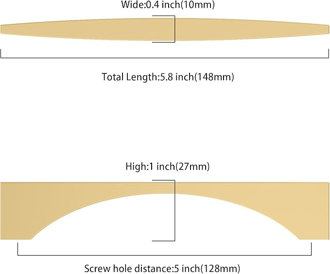 Asidrama 10 Pack 5 Inch(128mm) Brushed Gold Kitchen Cabinet Handles, Vintage Retro Cabinet Pulls Kitchen Cabinet Hardware for Cupboard Drawer Pulls