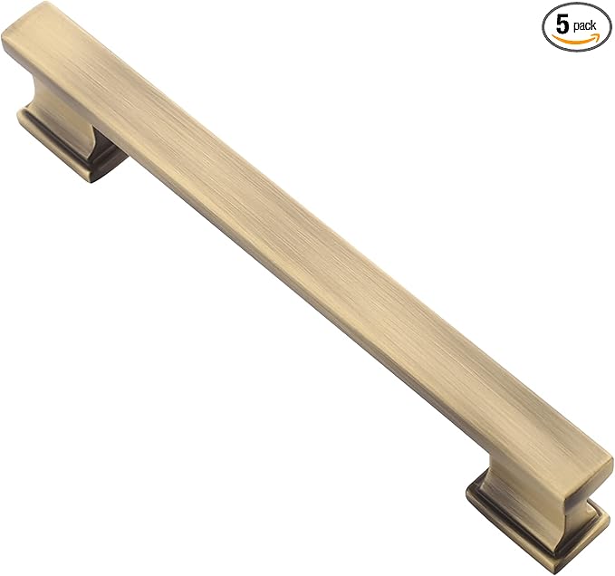 Alzassbg 5 Pack Brushed Antique Brass Cabinet Pulls, 5 Inch(128mm) Hole Centers Kitchen Cabinet Handles for Cabinets and Drawers AL3061AB