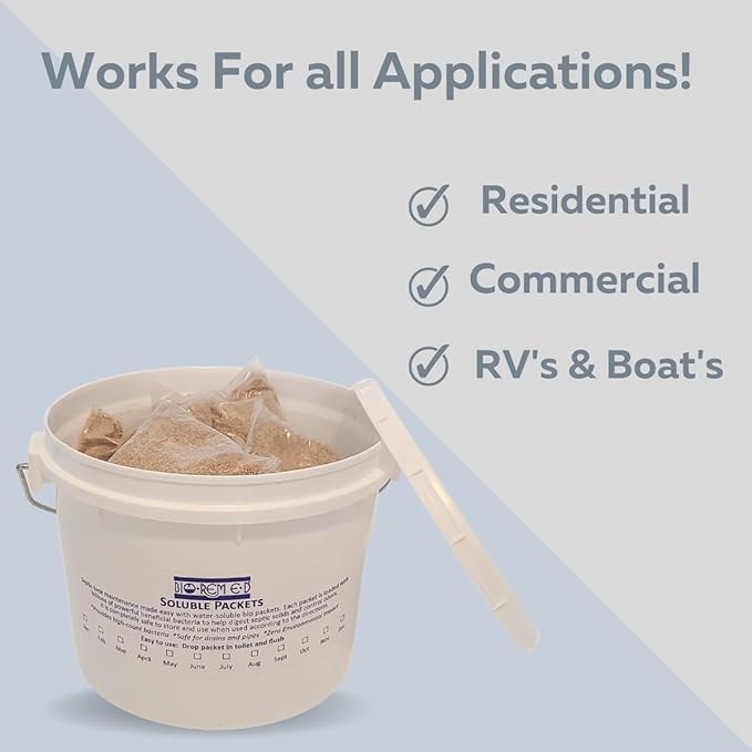 Industrial Strength Septic Tank Treatment, Flushable live Bacteria Packets, Dissolvable Sewer & Drain Line Treatment to Prevent Expensive Sewage Backups, 1-Year Supply (12 Packets)