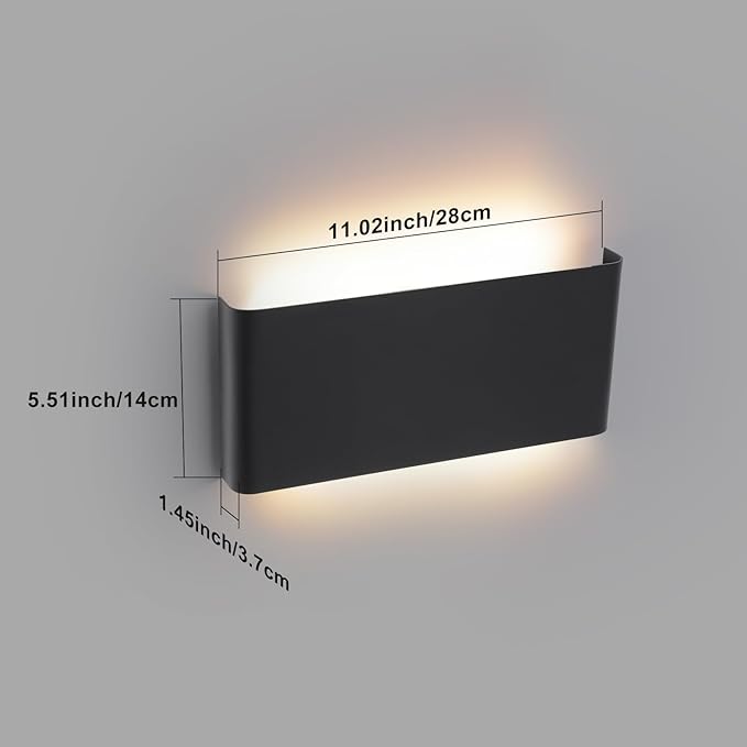 11"Modern LED vanity light,15W Dimmable 5 CCT (3000K-6500K) Adjustable Wall Lamp,Up and Down Wall Lighting,Indoor Wall Sconce for Bedroom,Staircase,Hallway,Dressing Table, 2Pack（Black）