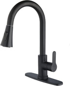 Single Handle Kitchen Faucet with Pull Down Sprayer Modern Stainless Steel Arc Kitchen Faucet Brushed Nickel, Commercial Kitchen Sink Faucet with Deck (Matte Black, with Pull Down Sprayer)