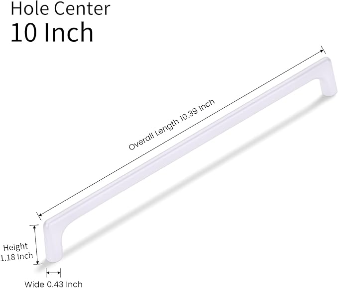 10 Pack 10 Inch(254mm) Hole Center Modern Matte White Cabinet Pull Handle Timeless Vanity Drawer Pull Handle Classic Cabinet Hardware for Kitchen Dresser Bathroom, Screws Included, M-White(10x10)