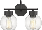 EAPUDUN 2-Light Matte Black Bathroom Light Fixtures Over Mirror, Vanity Lights for Bathroom with Clear Glass Shades, Industrial Wall sconces, WLA1434-BK