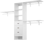 8FT Closet System, 96'' Closet Organizer System with 3 Hanging Rods, Wall Mount Bedroom Wardrobe with 3 Drawers Walk-in Closet, Adjustable Cloth Garment Rack from 5 to 8FT (Cut to Fit), White