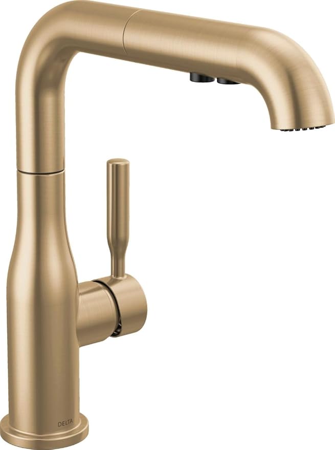 Delta Almari Brushed Gold Kitchen Faucet with Pull-Out Sprayer, Modern Single Hole Kitchen Sink Faucet, Single Handle, Champagne Bronze 16943-CZ-DST