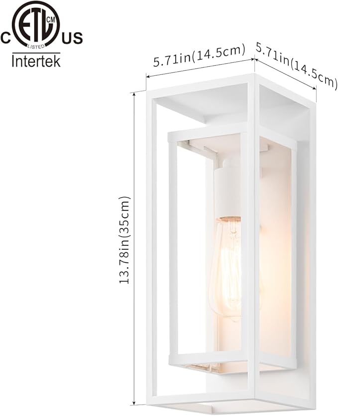mirrea 14" Classic Outdoor Wall Sconce 1 Light in Rectangular Metal Frame and Clear Glass Shade Waterproof Porch Light Patio Light Pack of 2 (Matte White)