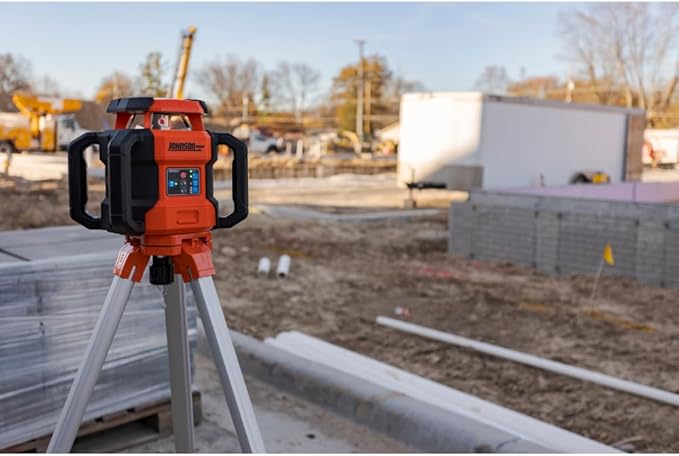 Johnson Level & Tool JRT300-RDHV-S Self-Leveling Red Dual Slope Rotary Laser System, 4,000FT Range, Lithium Ion Batteries, Magnetic Target, Laser Detector, Remote Control, Tripod and 13 FT Grade Rod