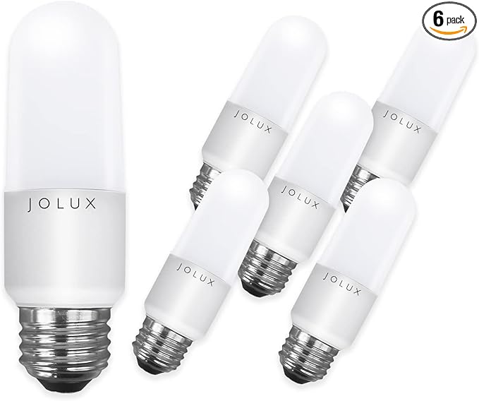 Jolux LED Stick Light Bulbs, Enclosed Fixture Rated,60W Equivalent, 6500K True White, 800 Lumen,Medium Screw Base E26 led Bulbs,Non-Dimmable,6 Count (Pack of 1)…