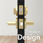 Mega Handles Ronn Entrance Combo, Entry Lever Door Handle and Single Cylinder Deadbolt Lock and Key Combo Pack, Heavy Duty Round Locking Door Levers Set for Left or Right-Handed Doors - Satin Brass