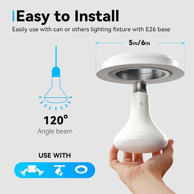 LED Flood Light Bulb Indoor, Dimmable BR30 Recessed Can Light Bulbs, 65 Watt Equivalent Efficient 9W, Daylight White 5000K, E26 Standard Base, 800 LM 15000 Hour Lifetime, for Ceiling, Kitchen, 6 Pack