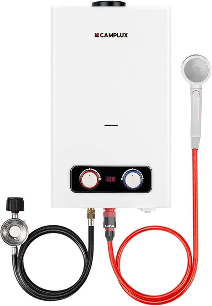 CAMPLUX 2.64 GPM Tankless Propane Water Heater, Portable Water Heater Outdoor with Overheating Protection, for Camping, Cabins, Barns, Easy Installation, 68,000 BTU, BD264