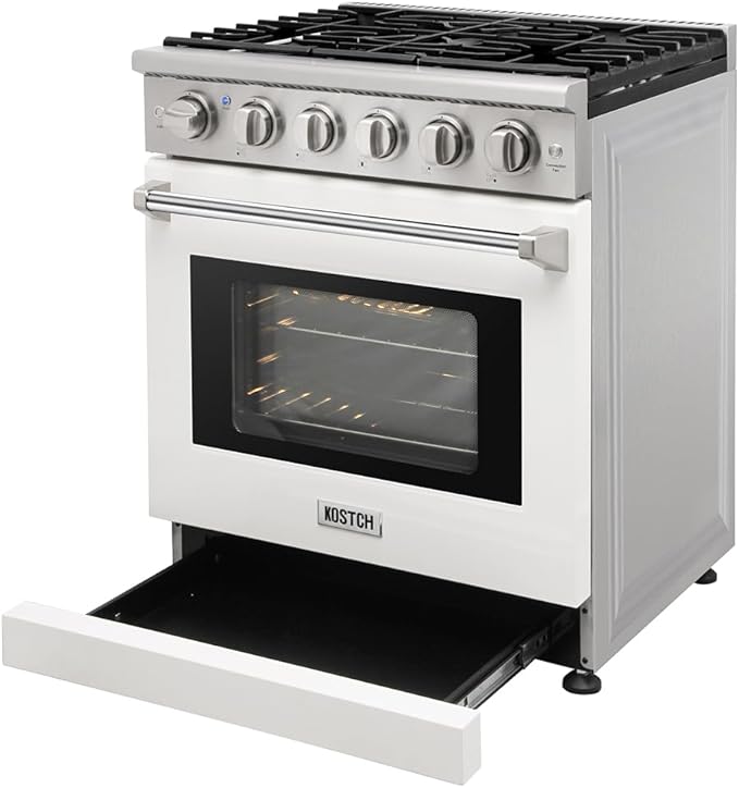 30 inch Professional Freestanding Pro-Style Natural Gas Range or Liquid Propane Gas Range with 5 Burners, 4.55 cu.ft. Oven Capacity, in Stainless Steel - KOS-30RG03M (White-01)